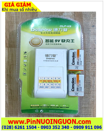 Delipow DLP-K9; Bộ sạc pin 9v DLP-K9 kèm 2 pin sạc Camelion NH-9V200BP1 (9v 200mAh) Vỏ cam